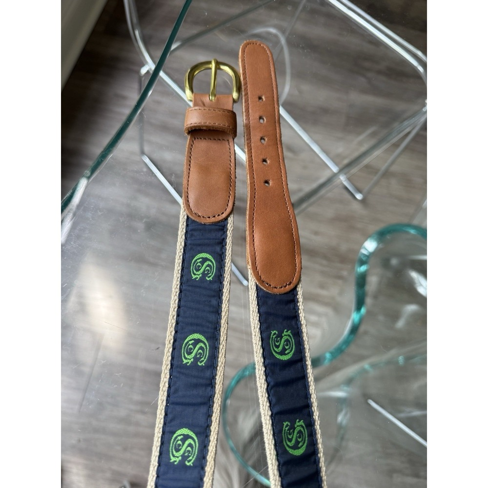 Preston Belt Golf Country Club Blue Green Leather Canvas Brass USA Sz 40